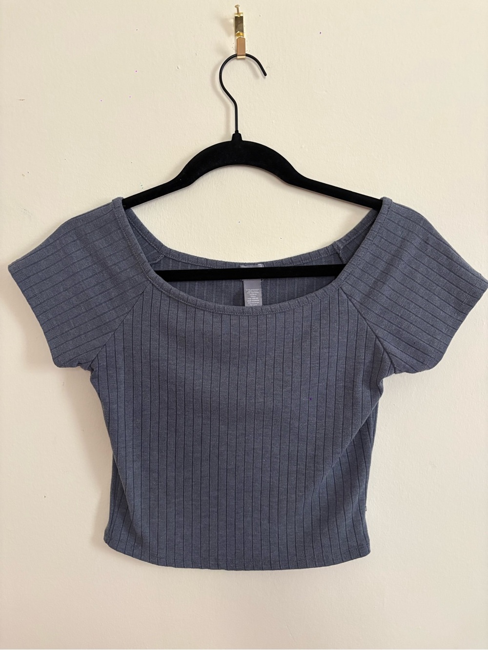 Tilly's Ribbed Boatneck Crop Top - Slate Blue